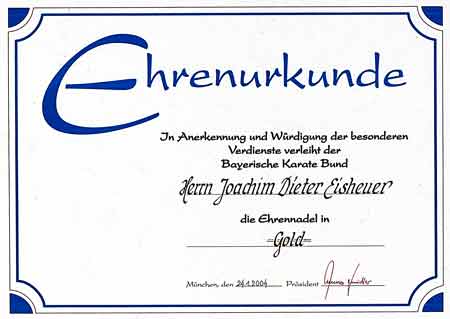 kampfkunstschule eisheuer - Joachim-Dieter Eisheuer mit Goldener Ehrennadel ausgezeichnet